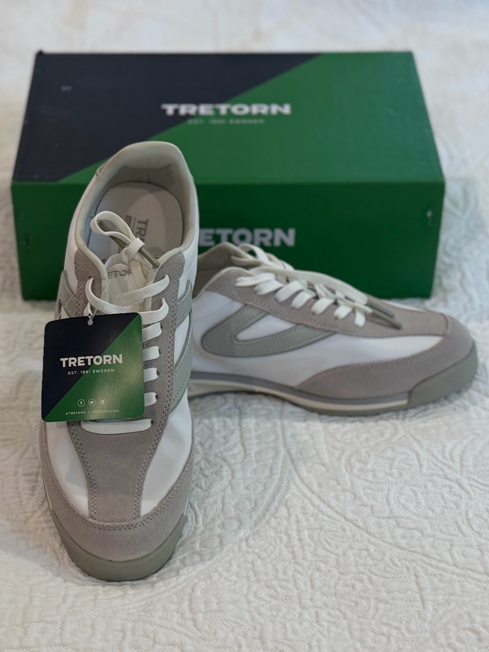 Tretorn Women’s White and Gray Suede-Trim Athletic Sneakers